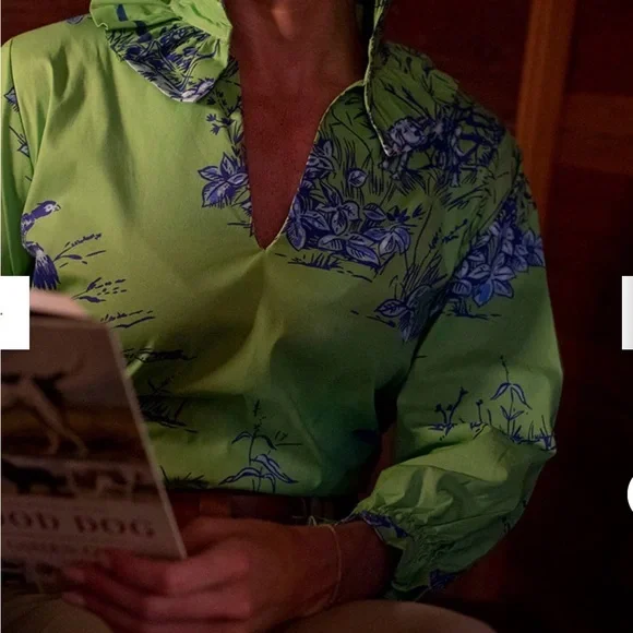 House of MBR size 0 Green Ruffled Collar Printed Blouse - Picture 4 of 5